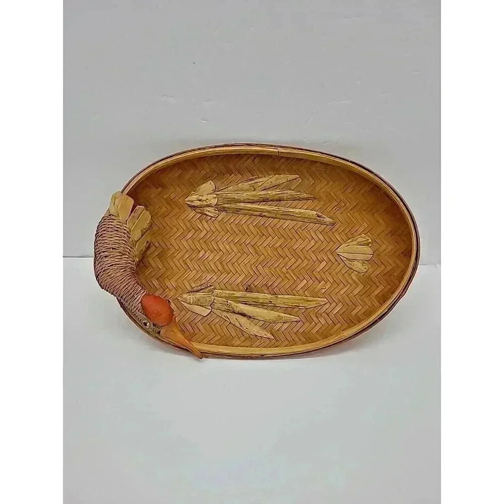 Vintage Shallow Nesting Bird Woven Basket Tray Asian Goose Duck